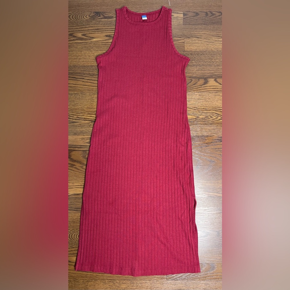 Old Navy Fitted Sleeveless Rib-Knit Midi Dress in red size Large